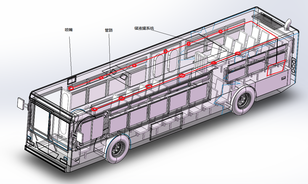 公交通勤车舱自动消毒喷淋系统安装布置示例图